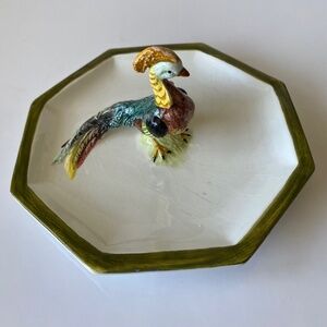 A Mottahedeh Design Italy Decorative Tray with Pheasant Figurine Signed Vintage